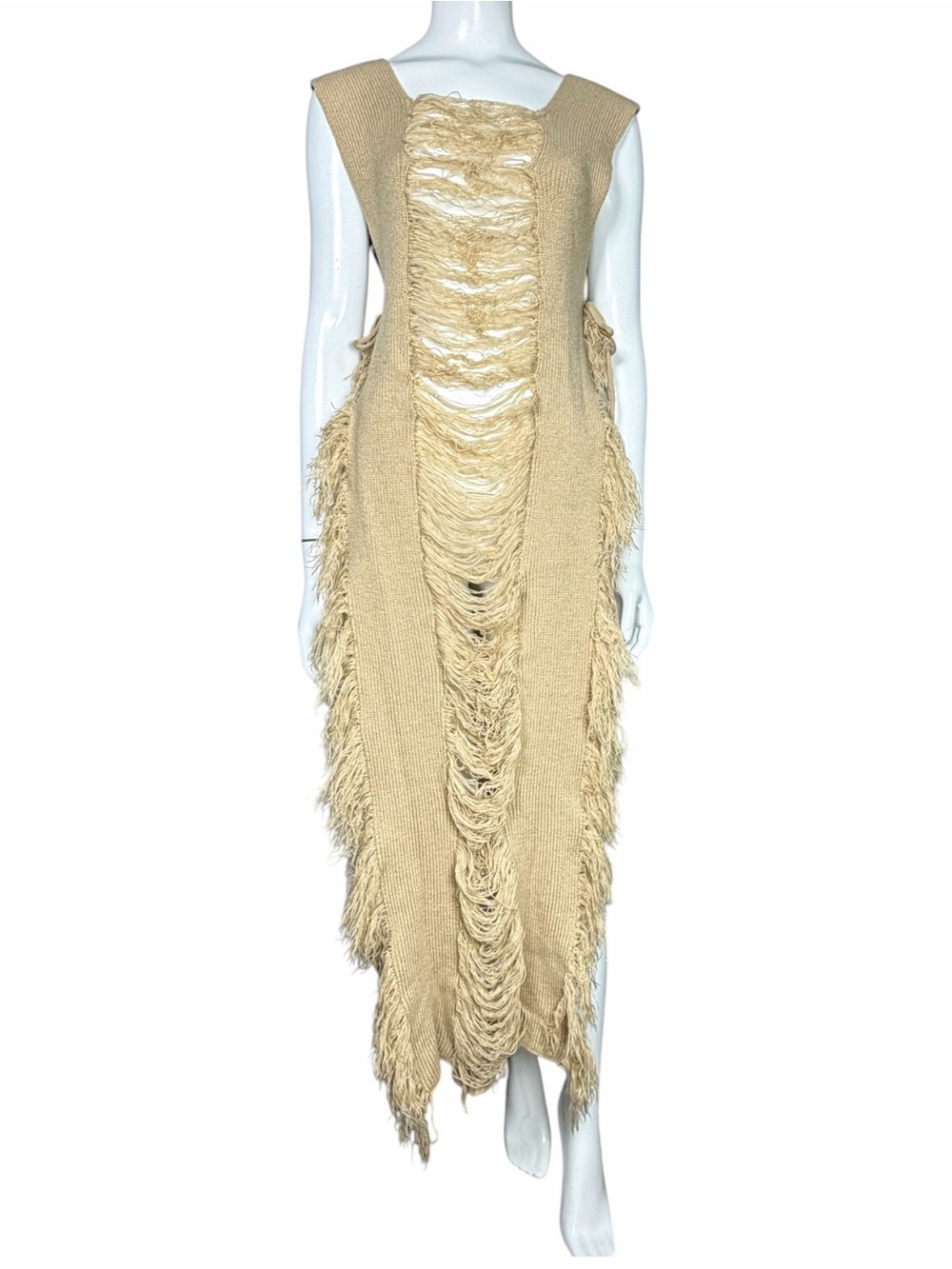 Primi Distressed Knit Maxi Vest Dress Open Side Tie Festival Boho One Size - Picture 7 of 8